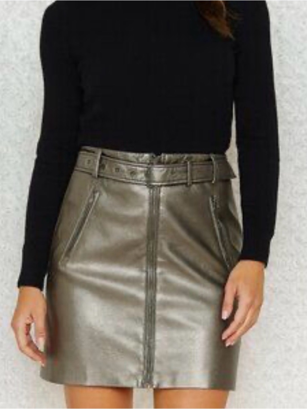 DKNY Metallic Gunmetal Mini Skirt